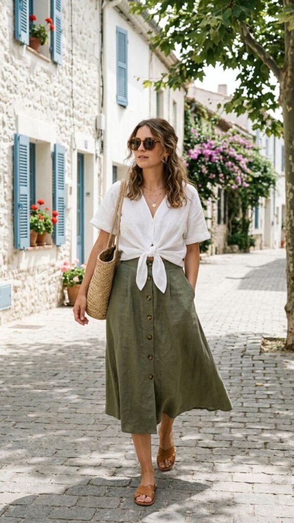 Linen skirt tie-top