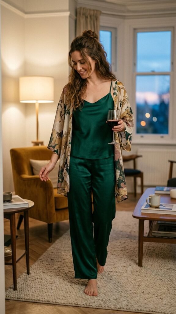 Satin slip kimono